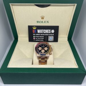 Rolex Daytona 'Rainbow' Black Baguette Dial TBR Diamond Bezel Iced Out Shoulders & Crown Guard Limited Edition Full Rose Gold 40mm