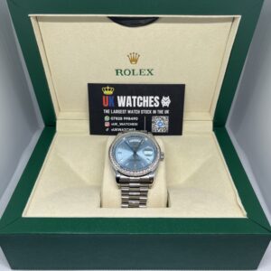 Rolex Day-Date Platinum Baguette Dial RBR Diamond Bezel Stainless Steel 40mm