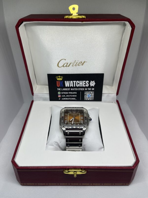 Cartier Santos Orange Dial Stainless Steel Large 40mm (1)