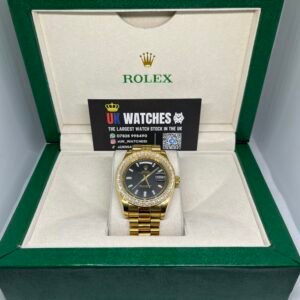 Rolex Day-Date Black Baguette RBR Diamond Bezel Full Yellow Gold 40mm (1)