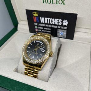 Rolex Day-Date Black Baguette RBR Diamond Bezel Full Yellow Gold 40mm (2)