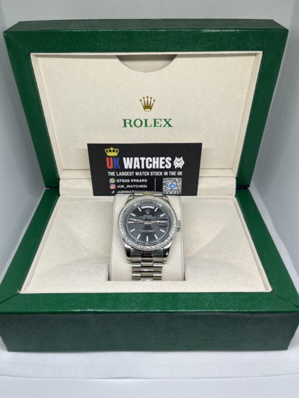 Rolex Day-Date Black Dial RBR Diamond Bezel Stainless Steel 40mm (1)