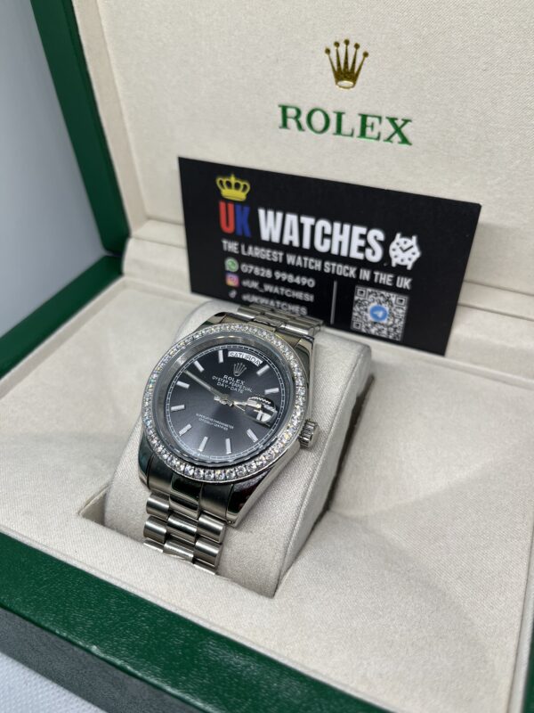 Rolex Day-Date Black Dial RBR Diamond Bezel Stainless Steel 40mm (2)