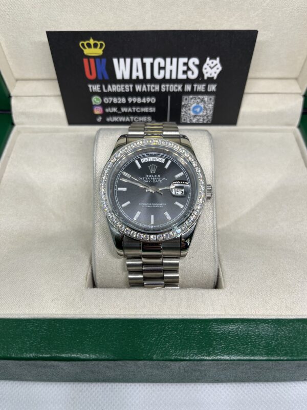 Rolex Day-Date Black Dial RBR Diamond Bezel Stainless Steel 40mm (4)