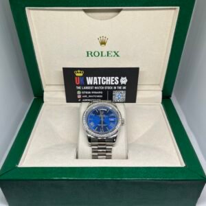 Rolex Day-Date Blue Dial RBR Diamond Bezel Stainless Steel 40mm (1)