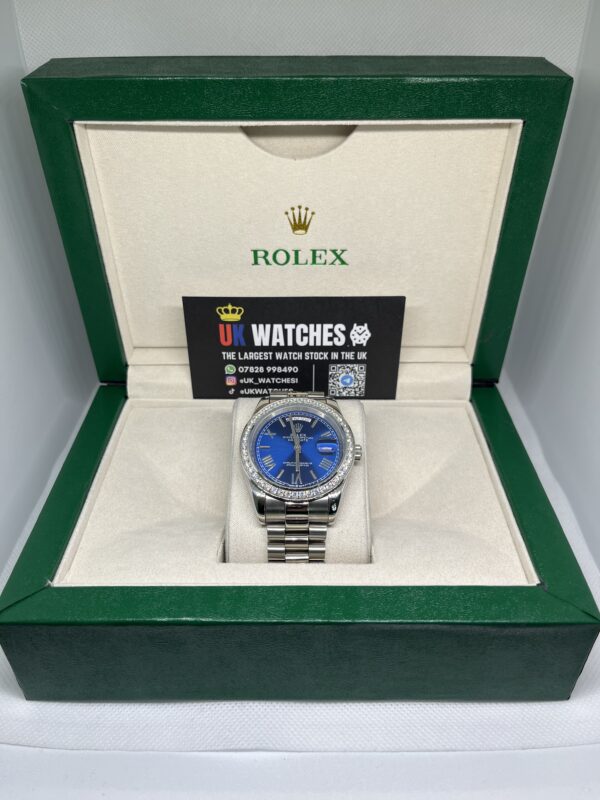 Rolex Day-Date Blue Dial RBR Diamond Bezel Stainless Steel 40mm (1)