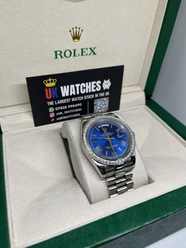 Rolex Day-Date Blue Dial RBR Diamond Bezel Stainless Steel 40mm (3)