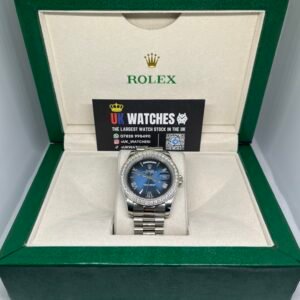 Rolex Day-Date Blue Ombre Dial RBR Diamond Bezel Stainless Steel 40mm (1)