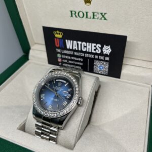 Rolex Day-Date Blue Ombre Dial RBR Diamond Bezel Stainless Steel 40mm (2)