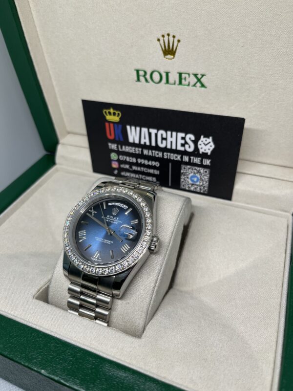 Rolex Day-Date Blue Ombre Dial RBR Diamond Bezel Stainless Steel 40mm (2)