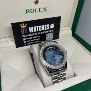 Rolex Day-Date Blue Ombre Dial RBR Diamond Bezel Stainless Steel 40mm (3)