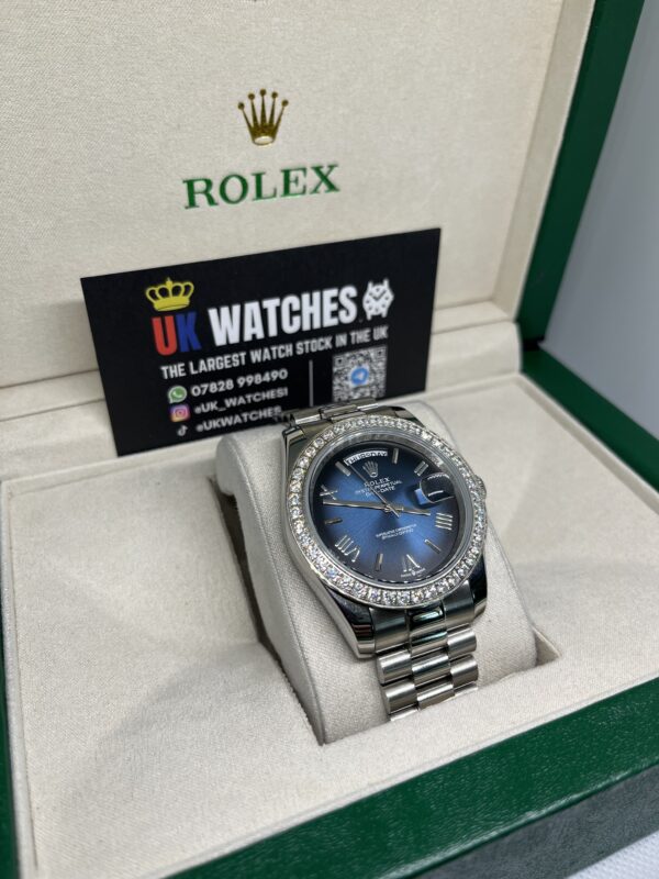 Rolex Day-Date Blue Ombre Dial RBR Diamond Bezel Stainless Steel 40mm (3)