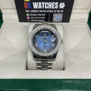 Rolex Day-Date Blue Ombre Dial RBR Diamond Bezel Stainless Steel 40mm (4)
