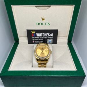 Rolex Day-Date ‘Champagne' Dial RBR Diamond Bezel Full Yellow Gold 40mm (1)
