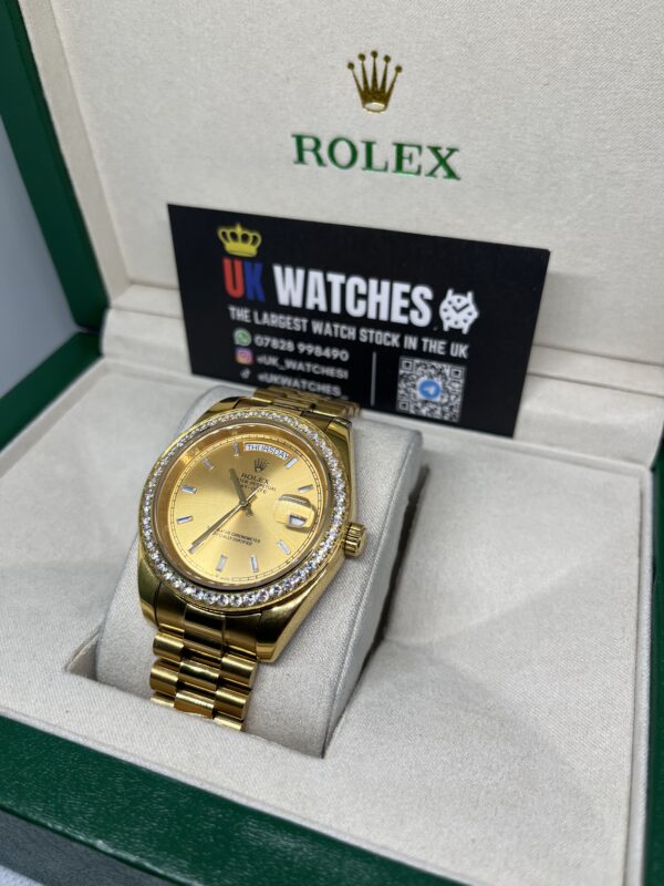 Rolex Day-Date ‘Champagne' Dial RBR Diamond Bezel Full Yellow Gold 40mm (2)