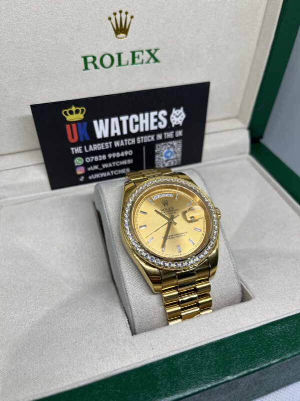 Rolex Day-Date ‘Champagne' Dial RBR Diamond Bezel Full Yellow Gold 40mm (3)