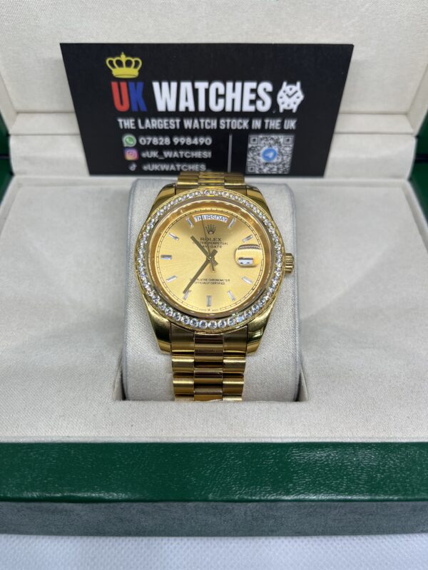 Rolex Day-Date ‘Champagne' Dial RBR Diamond Bezel Full Yellow Gold 40mm (4)