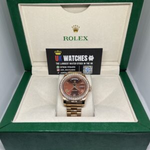 Rolex Day-Date ‘Chocolate' Dial RBR Diamond Bezel Full Rose Gold 40mm (1)