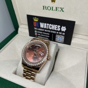 Rolex Day-Date ‘Chocolate' Dial RBR Diamond Bezel Full Rose Gold 40mm (2)