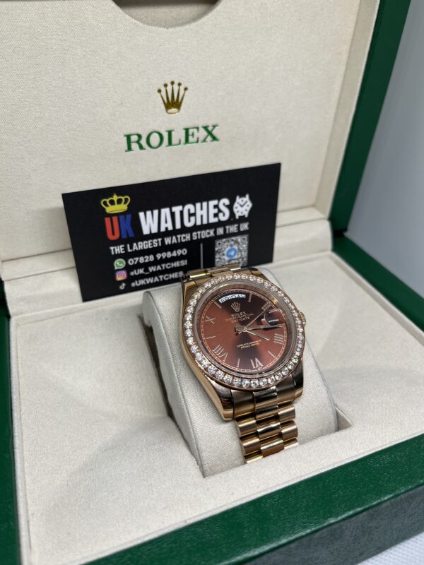 Rolex Day-Date ‘Chocolate' Dial RBR Diamond Bezel Full Rose Gold 40mm (3)