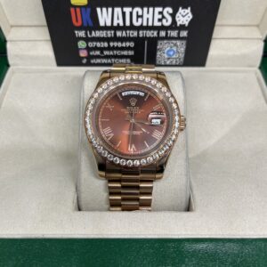 Rolex Day-Date ‘Chocolate' Dial RBR Diamond Bezel Full Rose Gold 40mm (4)