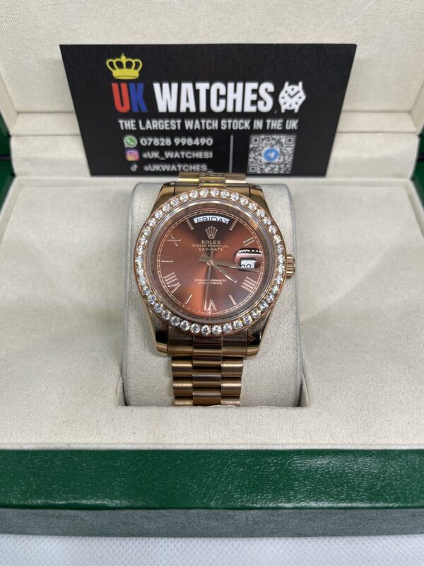 Rolex Day-Date ‘Chocolate' Dial RBR Diamond Bezel Full Rose Gold 40mm (4)