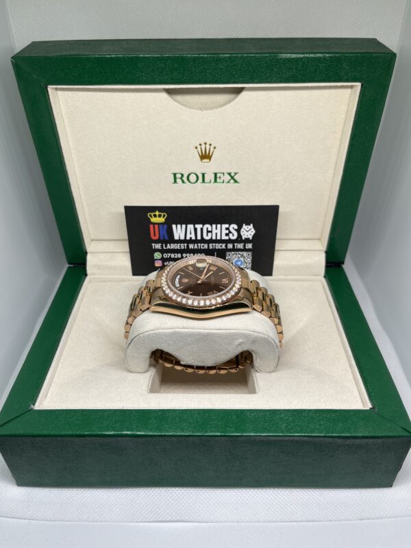 Rolex Day-Date ‘Chocolate' Dial RBR Diamond Bezel Full Rose Gold 40mm (5)