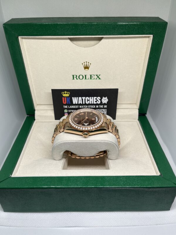 Rolex Day-Date ‘Chocolate' Dial RBR Diamond Bezel Full Rose Gold 40mm (6)