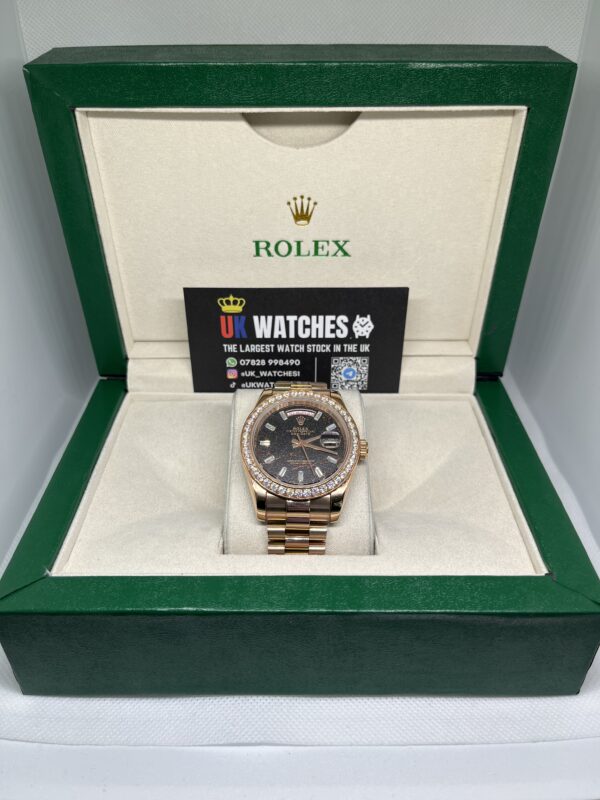 Rolex Day-Date ‘Eisenkiesel' Dial RBR Diamond Bezel Full Rose Gold 40mm (1)