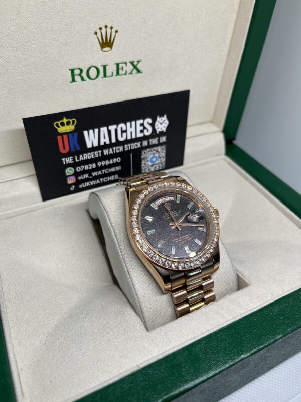 Rolex Day-Date ‘Eisenkiesel' Dial RBR Diamond Bezel Full Rose Gold 40mm (3)