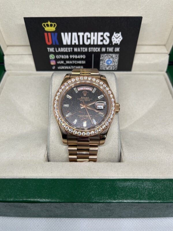 Rolex Day-Date ‘Eisenkiesel' Dial RBR Diamond Bezel Full Rose Gold 40mm (4)
