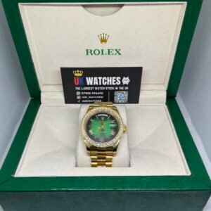Rolex Day-Date Green Ombre RBR Diamond Bezel Full Yellow Gold 40mm (1)