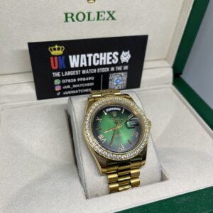 Rolex Day-Date Green Ombre RBR Diamond Bezel Full Yellow Gold 40mm (3)