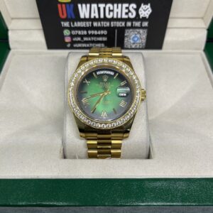 Rolex Day-Date Green Ombre RBR Diamond Bezel Full Yellow Gold 40mm (4)