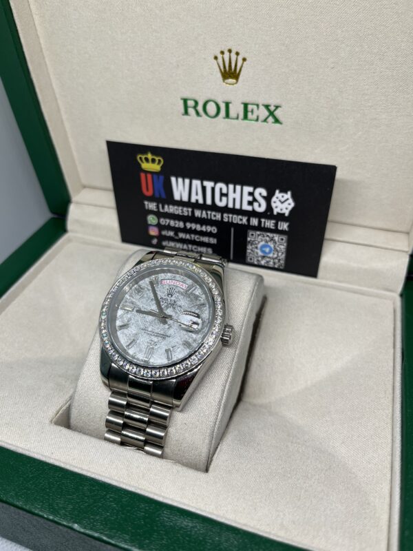 Rolex Day-Date ‘Meteorite' Dial RBR Diamond Bezel Stainless Steel 40mm (2)