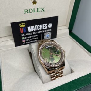Rolex Day-Date ‘Olive' Dial RBR Diamond Bezel Full Rose Gold 40mm (3)