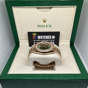 Rolex Day-Date ‘Olive' Dial RBR Diamond Bezel Full Rose Gold 40mm (5)