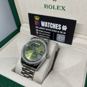 Rolex Day-Date ‘Olive' Dial RBR Diamond Bezel Stainless Steel 40mm (2)