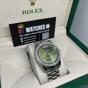 Rolex Day-Date ‘Olive' Dial RBR Diamond Bezel Stainless Steel 40mm (3)