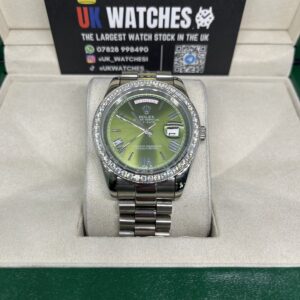 Rolex Day-Date ‘Olive' Dial RBR Diamond Bezel Stainless Steel 40mm (4)