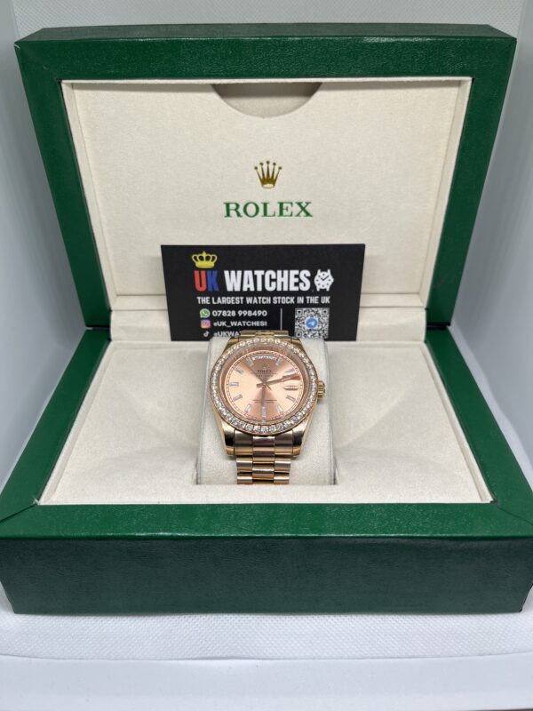 Rolex Day-Date ‘Sundust' Dial RBR Diamond Bezel Full Rose Gold 40mm (1)