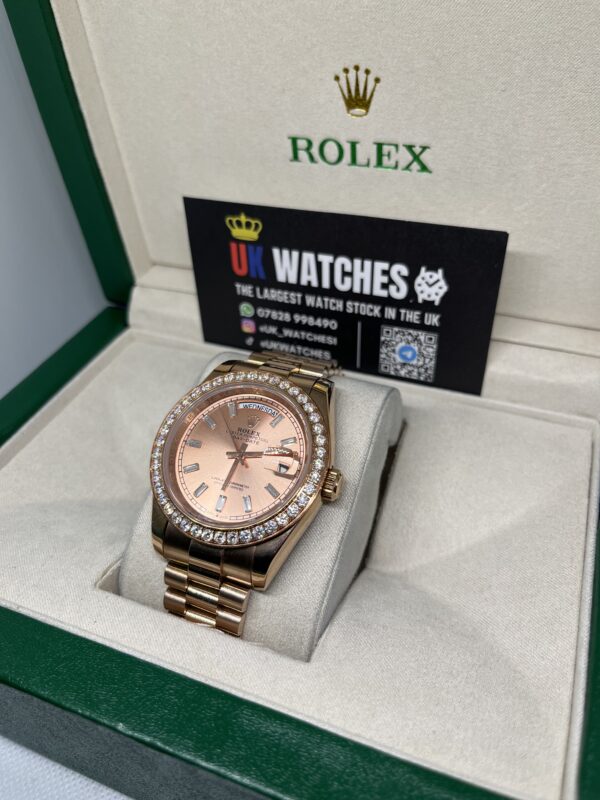 Rolex Day-Date ‘Sundust' Dial RBR Diamond Bezel Full Rose Gold 40mm (2)