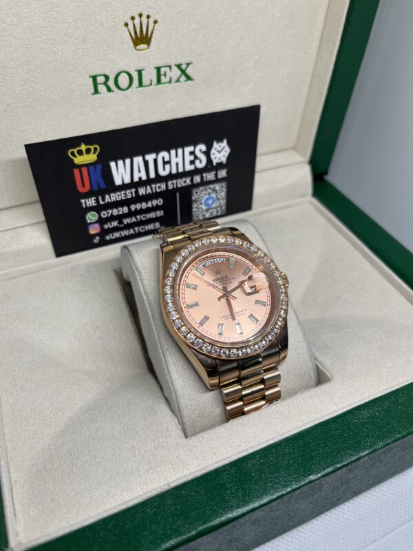 Rolex Day-Date ‘Sundust' Dial RBR Diamond Bezel Full Rose Gold 40mm (3)