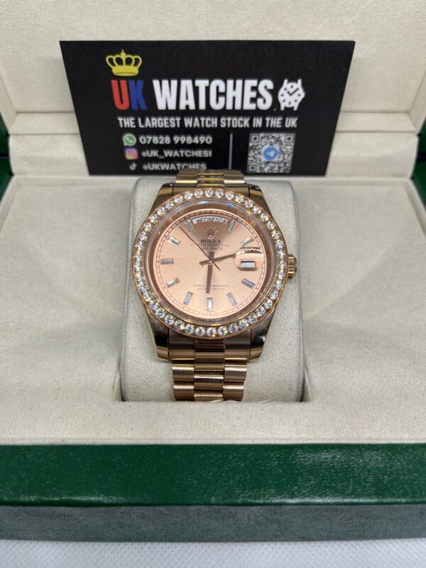 Rolex Day-Date ‘Sundust' Dial RBR Diamond Bezel Full Rose Gold 40mm (4)