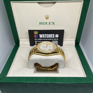 Rolex Day-Date White Roman Numeral Dial RBR Diamond Bezel Full Yellow Gold 40mm (5)