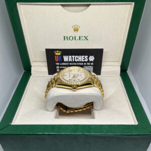 Rolex Day-Date White Roman Numeral Dial RBR Diamond Bezel Full Yellow Gold 40mm (6)