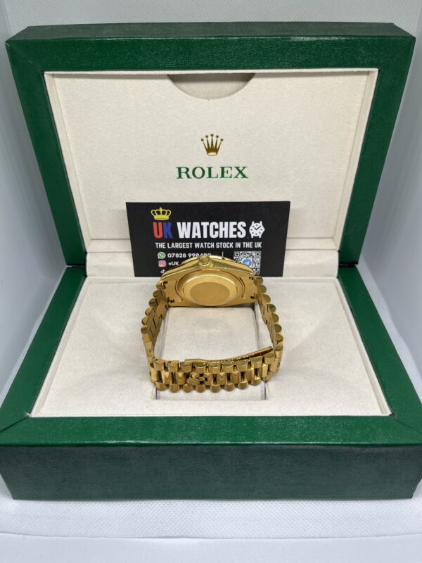 Rolex Day-Date White Roman Numeral Dial RBR Diamond Bezel Full Yellow Gold 40mm (7)
