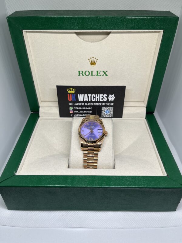 Rolex Lady Datejust Purple Roman Numeral Dial Full Rose Gold Presidental 31mm (1)