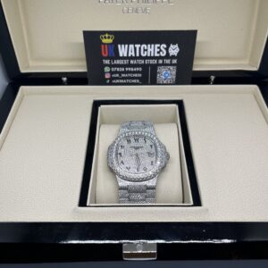 Patek Philippe Nautilus Arabic Dial Big Diamond Bezel Fully Iced Out Stainless Steel 40mm 1:1